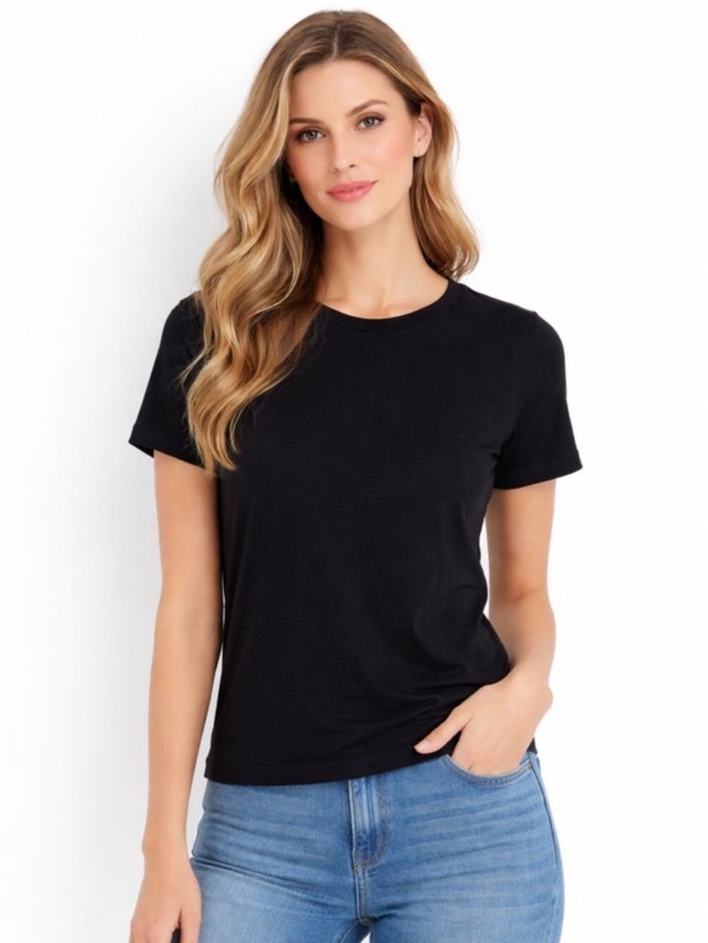 Quince Organic Cotton Stretch Crew Neck Short Sleeve Tee Black L